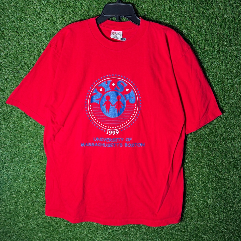 Rare VTG University of Massachusetts Boston 1999 Red Cotton‎ Graphic T Shirt XL